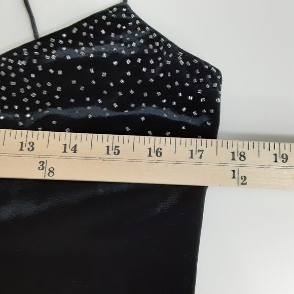 Vintage 90s Velour Evening Gown Y2K Bodycon Beaded Floor Length Cutout Dress 4 - Picture 12 of 14